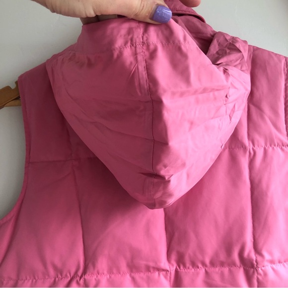 TALBOTS Goose Down Feather Puffer Vest Pink Hidden Hood Full Zip Snap Sz SP - Picture 8 of 16
